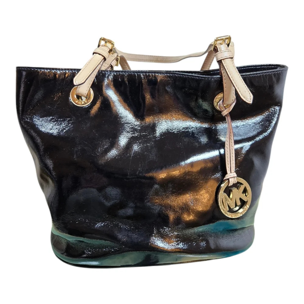 Michael Kors Shiny Black Tote with Gold Accents.  EUC!